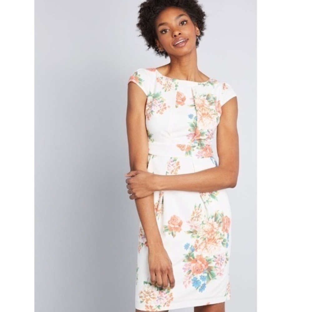 NWT ModCloth White Floral Sheath Dress Pockets New